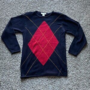 Casual Corner Sweater Mens S Navy Blue Red Argyle Nerdy Officewear Grandpacore